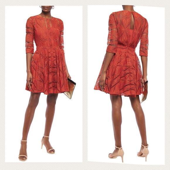 Maje Ripiza Fit And Flare Lace Mini Dress In Terracotta Size 1 ( Small) - Picture 16 of 16